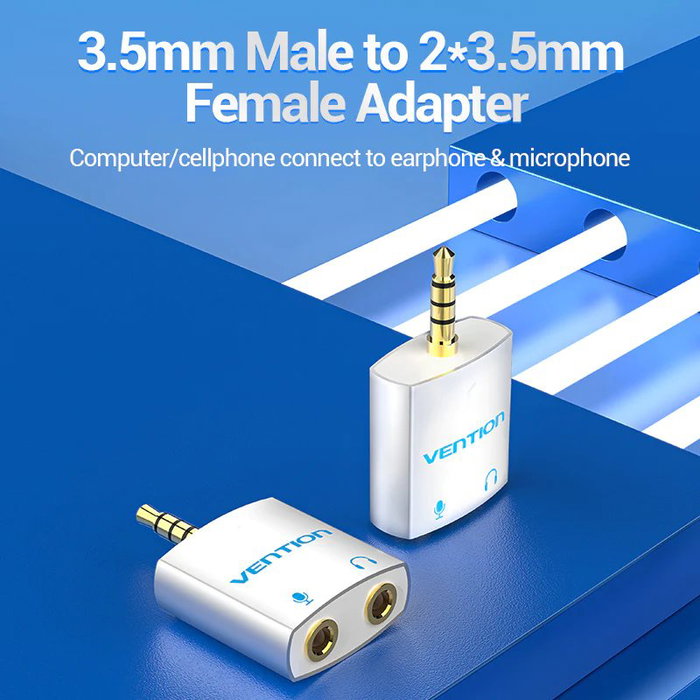 Vention BDBW0 Adaptador Audio Jack 3.5mm Splitter, Macho a 2x Hembra, Blanco